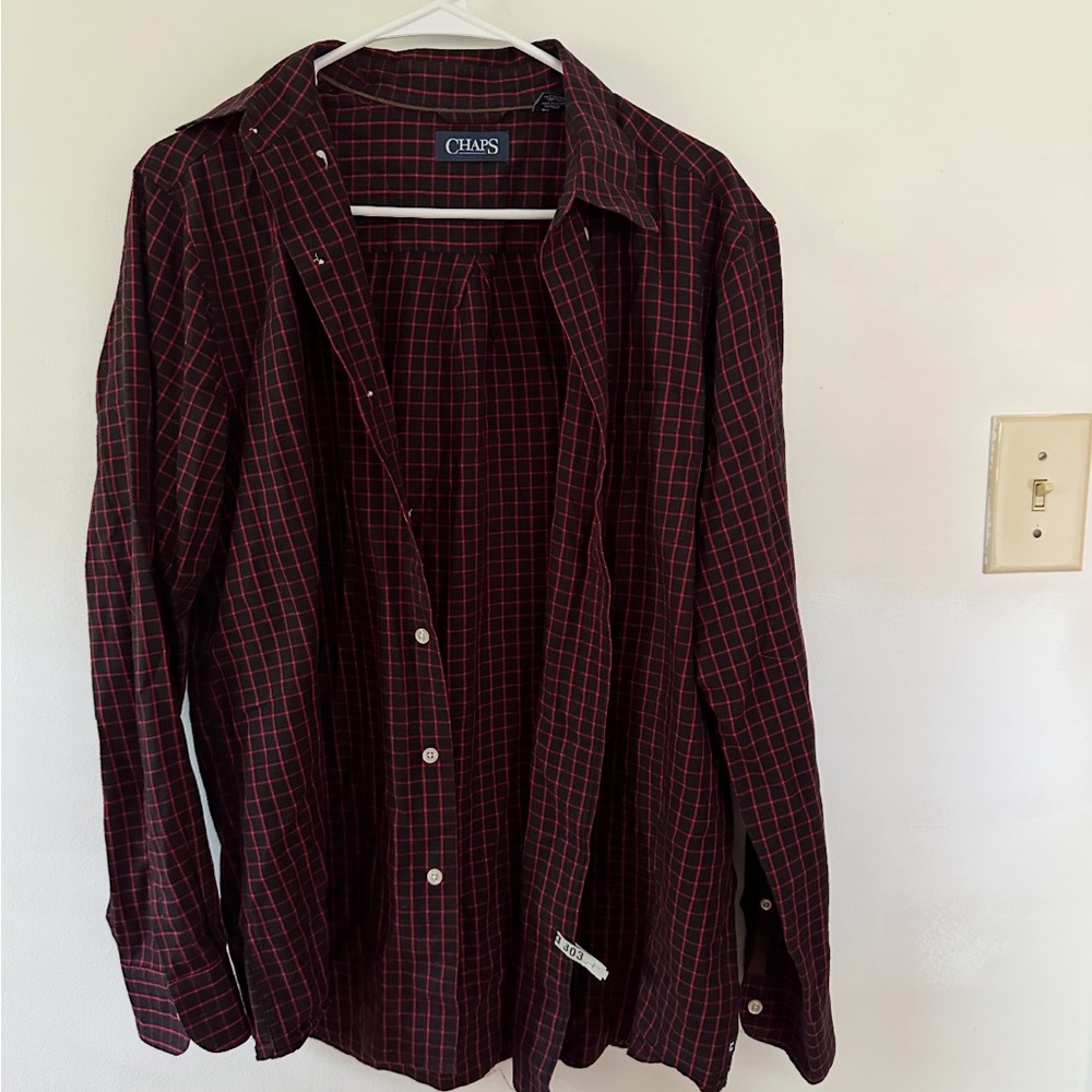Chaps Shirt Men's Medium  Black Check Plaid Custom Fit Casual Preppy